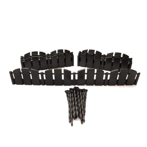 EasyFlex No-Dig Landscape Edging with Anchoring Spikes, 4.5 in. Tall Decorative Adirondack Wood-Look Fence Garden Border, 15 Foot Kit, Black - color: Black, size: 15 Foot