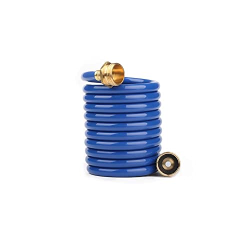 10FT EVA Coiled Water Hose, 1/2 in Blue Hose, Brass Connectors - size: 10FT