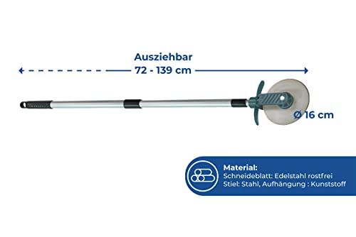 WENKO Rasenkanten-Roller Cut - Rasenkantenschneider mit Schnittschutz, Edelstahl rostfrei, 5.5 x 72-139 x 15 cm