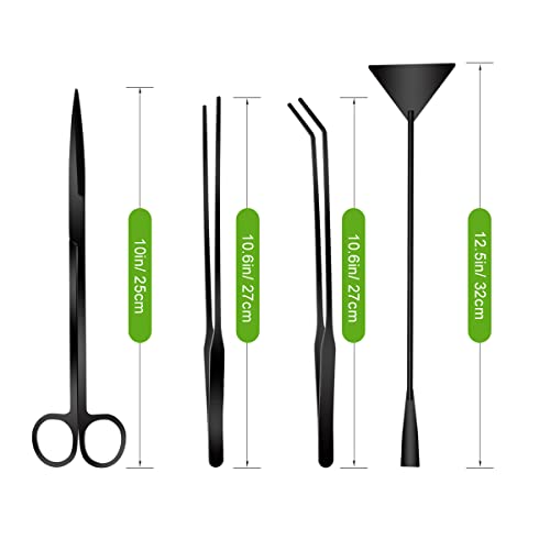 Catcan 4 in 1 Quarium Aquascape Tools Kits, Fish Tank Plant Tools Tweezers - color: Black