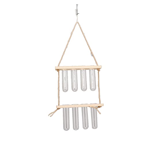 Plant Propagation Station Wall Hanging,2 Tier 8 Holes Space Saving Retro Glass Propagation Vases with 8 Tubes and Wooden Stand for Hydroponic Plant Cutting - color: Wood Color