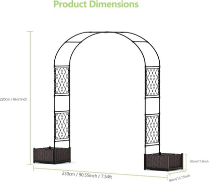 Garvee Garden Arbor with 2 Planter Boxes, PE Coated Garden Arch Trellis - size: 7.5 × 7.2 ft