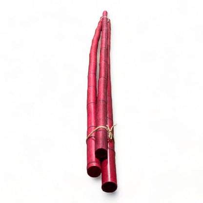 Pack of 3 Bamboo Sticks - 6 Feet Long Natural Thick Bamboo Poles - 1.5 in Diameter - Garden Stakes (Red) - color: Red