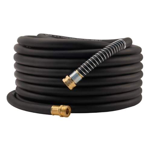 Wiseflow Garden Hose 75FT x 5/8", Heavy Duty Rubber Hose, Water Hose with Five Layered Braiding, Male Female Fittings, 1000PSI Burst, 300PSI Working for Yard, Car Wash, Pets (Black) - color: Black, size: 75FT 5/8