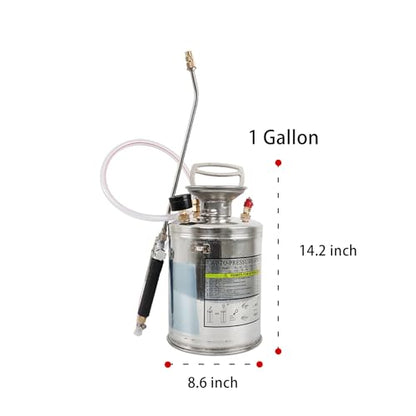 1 Gallon Stainless Steel Sprayer, 12 Wand & 3FT Reinforced Hose, Heavy Duty Hand Pump Sprayer with Pressure Gauge, Safety Valve and Adjustable Nozzle, for Lawn, Garden Watering (Silver-4L) - size: 1 Gallon