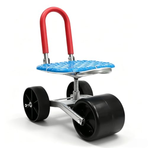 360°Rolling Garden Cart with Seat Foldable Gardening Stools for Seniors, Rolling Garden Seat with 3 Wheels, Gardening Stools for Yard Work, Adjustable Height, 12.2 * 9.5in Seat