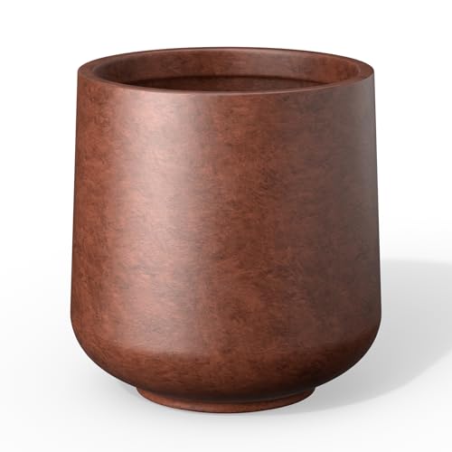 Kante Large Round Curved Rusty Concrete Planter 16.5" Dia, Outdoor - color: Rusty, size: 15.3" D