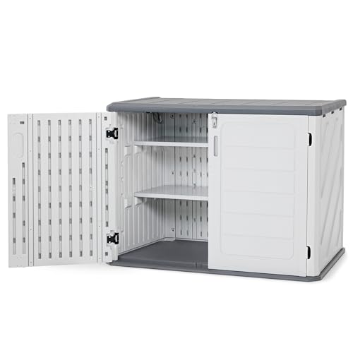 Macrout 25 Cu Ft Outdoor Storage Cabinet with Shelves, Waterproof ST5737 - color: Light Gray, size: Small