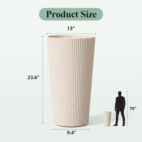 24" Tall Planters for Outdoor Plants with Insert, Set of 2 Cream - color: Beige-r