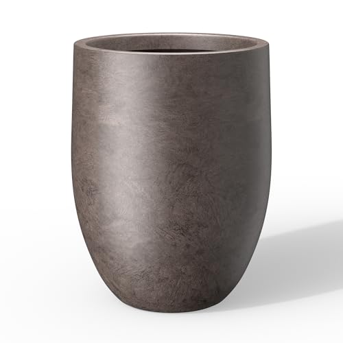 Kante Large Round Bullet Char Brown Concrete Planter 21.7" Tall, Outdoor - color: Weathered Brown
