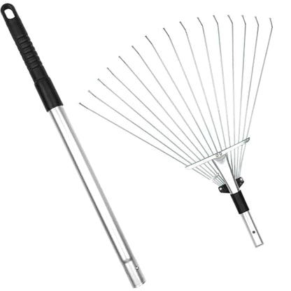 Buyplus Adjustable Garden Leaf Rake - 24 to 63 Inch Telescopic Metal Expandable Folding Leaves Rake, Metal Rake for Leaves, Yard Rakes for Lawn Yard, Flowers Beds, Black