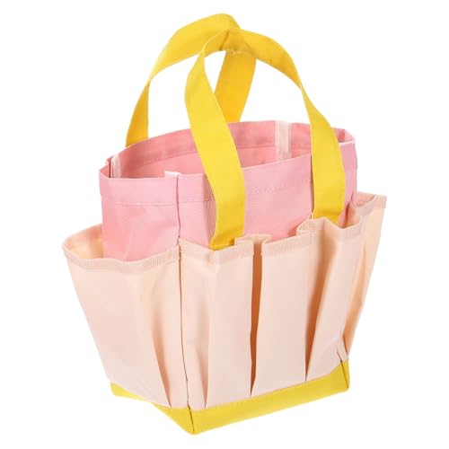 HARFINGTON Garden Tool Bag 11.61" x 3.94" x 11.81" Large Oxford Bag with Pockets Garden Tote Bag Gardening Plant Tool Organizer Storage Carrier Store for Outdoor Women Men, Light Pink