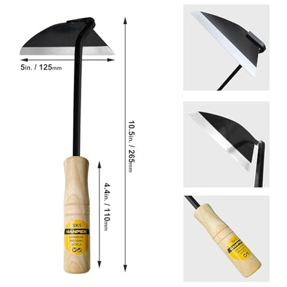 Hanpex Japanese Wide Blade Gardening Tools I Premium Quality Hand Hoes/Weeding Sickle Have Very Sharp Edge for Quick Work - style: Long Handle