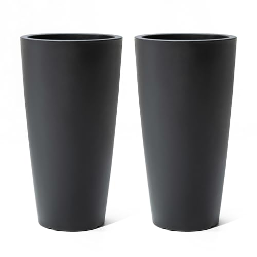 Step2 Tremont Tall Round Tapered Planter 2-Pack, 28 in Resin Planters, Self-Watering, Onyx Black - color: Onyx Black, size: 2-Pack