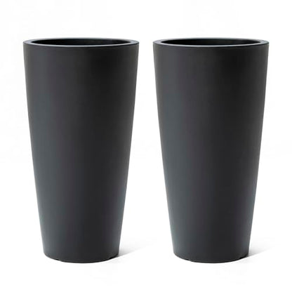 Step2 Tremont Tall Round Tapered Planter 2-Pack, 28 in Resin Planters, Self-Watering, Onyx Black - color: Onyx Black, size: 2-Pack