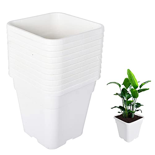 Plant Pots Flower Pot 10-Pack 5 Gallon Planter Nursery Pot Garden Seedling Planters Containers Plastic Injection Molded Pots with Drainage Holes for Outdoor Indoor Plants Vegetables, White - color: White, size: 5 Gallon - Square