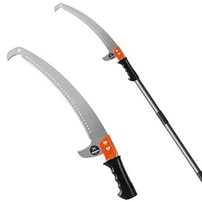 Walensee 7.7FT Pole Saw for Tree Trimming, Manual Tree Saw with Steel Blade & Adjustable Stainless Steel Extension Pole, Lightweight Long-Reach Tree Trimmer & Pole Pruner at Forestry Yard Garden Patio - size: 7.7 FT