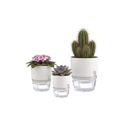 6/4/3Inch Watering Planters 4 Pack Plastic Wicking Pots White - color: 6/4/3''-3pack-white