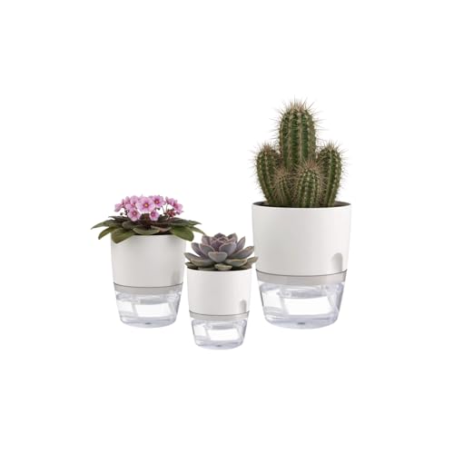 6/4/3Inch Watering Planters 4 Pack Plastic Wicking Pots White - color: 6/4/3''-3pack-white