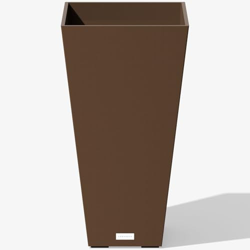 Veradek Pure Series Taper Planter - Tall Tapered Outdoor Planter with Shelf - color: Espresso, size: 26 inch - 1 pack