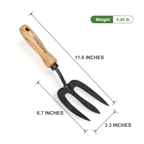 Stainless Steel Garden Hand Fork, Hand Weeder Fork with Ash Wood Handle - size: 31CM Garden Fork