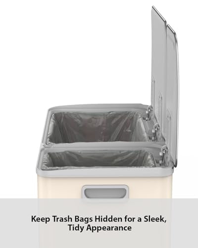 Lovewind Double Trash Can Kitchen, 13+5.5 Gallon Stainless Steel Dual Trash and Recycle Bin Combo with Silent Close Lid, Heavy-Duty Foot Pedal, Easy to Clean Garbage Can for Large Families, Apricot - color: Apricot, size: 13+5.5 Gallon