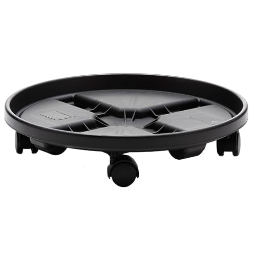 Bloem Round Planter Caddy with Wheels: 16" - Black - Durable Plastic Dolly, 360 Degree Wheel Movement, for Indoor and Outdoor Use, Gardening, 125 lb Capacity - color: Black, size: 16"