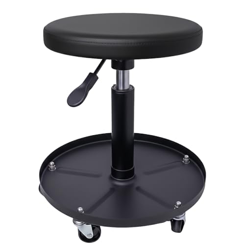 Rolling Mechanic Stool with Wheels Pneumatic Garage Shop Seat,Black - color: Black