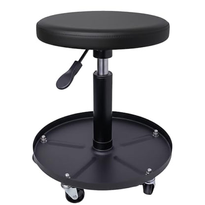 Rolling Mechanic Stool with Wheels Pneumatic Garage Shop Seat,Black - color: Black