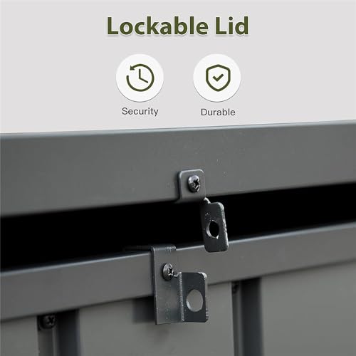 150 Gallon Outdoor Storage Deck Box, Metal Patio Bin with Rollers, 49" - color: Dark Gray