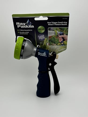 Ray Padula Comfort-Grip Metal 7-Pattern Garden Nozzle, Navy Blue and Green