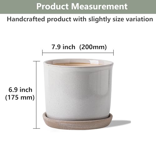 8 Inch Ceramic Planter with Drainage Hole & Bonded Saucer - color: Retro Style, Grey, size: 8 inch