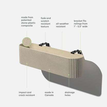 Veradek Demi Series Railing Planter - Round Window Box with Bracket - color: Sand, size: 36 inch - 2 Pack