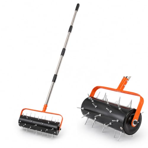 Rolling Lawn Aerator with 42 Spikes 15 Inch Manual Soil Penetrator