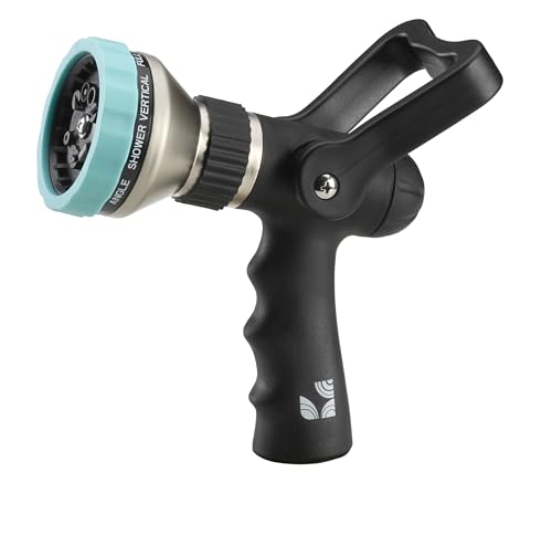 Heavy Duty Metal Fireman’s Hose Nozzle 500003, 10-Pattern Hose Sprayer with Lever Control & Comfort Grip, High Flow Design, by New England Garden Tools, for Watering Plants, Yards, Washing Cars & Pets