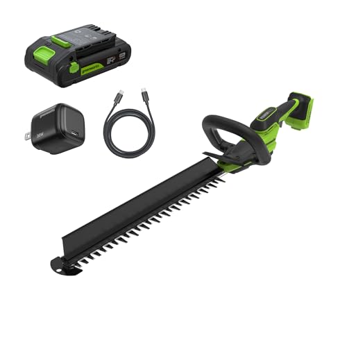 Greenworks 24V 20in Hedge Trimmer, 2.0 Ah Battery and Charger Included - size: 20 in, style: With 2Ah Battery