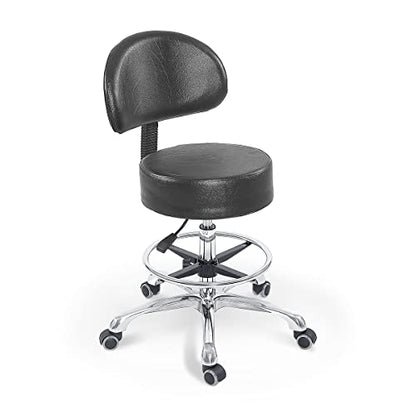 Grace&Grace Height Adjustable Swivel Rolling Stool with Back Extra Thick Seat for Ultimate Comfort for Salon, Studio, Shop, Kitchen (Black,with Foot Rest) - style: Classic with Back