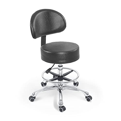 Grace&Grace Height Adjustable Swivel Rolling Stool with Back Extra Thick Seat for Ultimate Comfort for Salon, Studio, Shop, Kitchen (Black,with Foot Rest) - style: Classic with Back