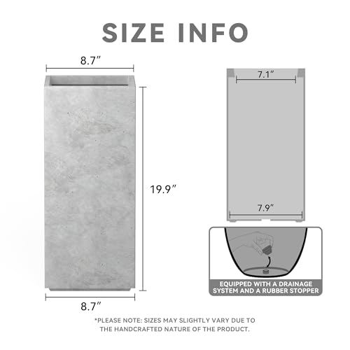 Kante Small Column Square Pale Gray Concrete Planter 19.9" H, Outdoor - color: Natural Concrete, size: 19.9" H