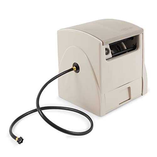Suncast Automatic Rewind Garden Hose Reel, 100 ft. 5/8 in. Vinyl Hose Holder, Light Taupe