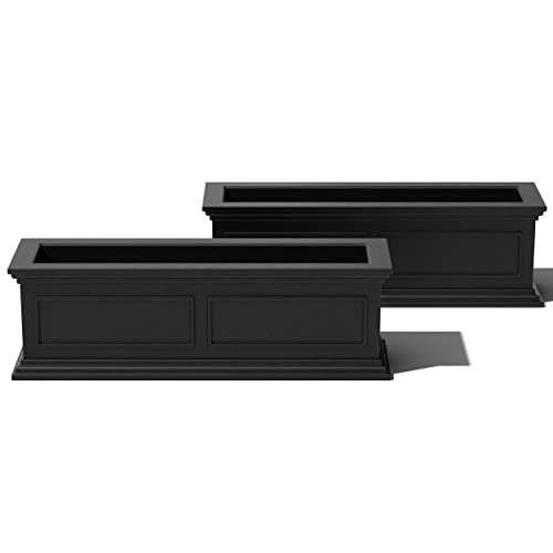 Veradek Brixton Series Window Box Planter - Rectangular Outdoor Planter - color: Black, size: 11"H x 11"W x 36"L - 2 Pack