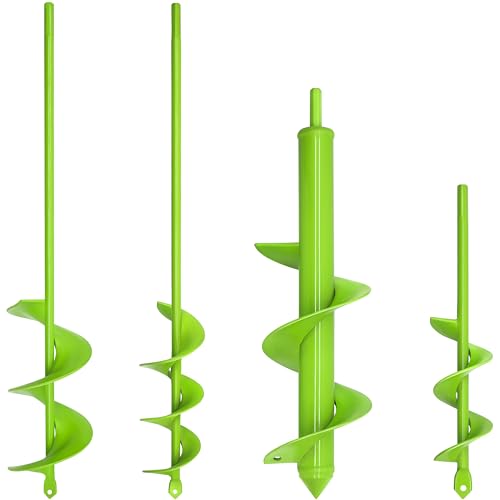 TCBWFY 4 Pack Garden Auger Spiral Drill Bits – Heavy Duty Steel,Corrosion Resistant – Perfect for Post Holes,Earth & Lawn Augering,Planting Bulbs & Trees - size: 1.6"x9", 1.6"x16.5", 3"x16.5", 3"x12"