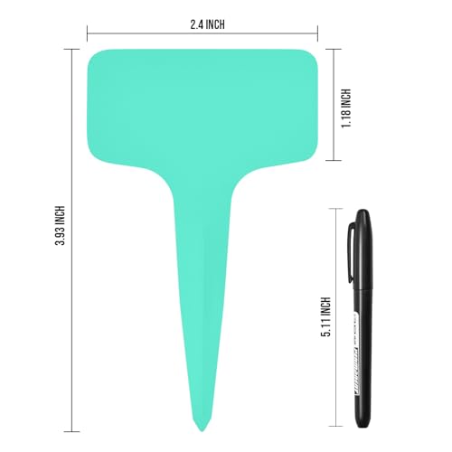Plant Labels 200 Pcs Yuanling T-Type Plastic Garden Tags Waterproof Plant Sign Stakes Nursery Garden Makers for Seedlings Flower Vegetables Herb Potted Belt Permanet Marker Pen (Teal) - color: Teal