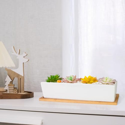Succulent Pots, 12.1'' Ceramic Pots for Indoor Plant, Window Sill Planter - color: White