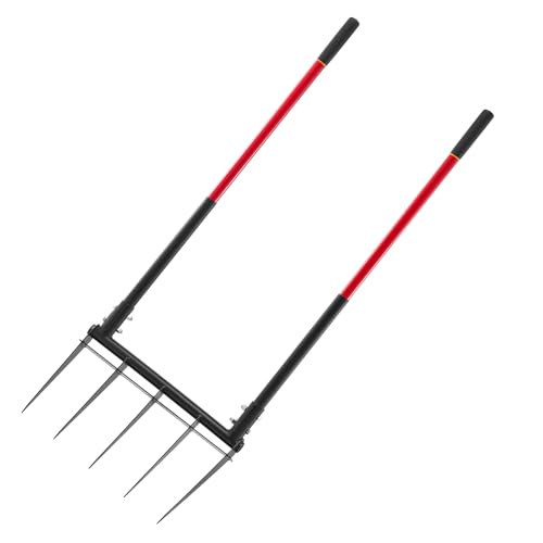VEVOR Broad Fork, 5-Tine Pitchfork with Dual Fiberglass Handles, Heavy Duty Garden Fork, Ergonomic U-Shaped Design Broadfork Hand Tiller, Gardening Tool for Composting Transplanting Aeration - size: 5-Tine-U, style: Fiberglass Handle & Steel Fork