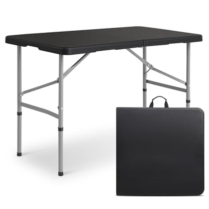 MoNiBloom 4Ft Folding Card Table, Picnic Cookout Table w/Handle, Black - color: Black
