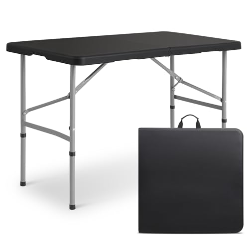 MoNiBloom 4Ft Folding Card Table, Picnic Cookout Table w/Handle, Black - color: Black
