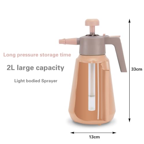 Garden Pump Sprayer, 68 oz/0.5 Gallon Hand Held Pressure Sprayer with Safety Valve ＆ Adjustable Nozzle, Large Capacity Bottle Water Weed Flower Plant Lawn Home Washing Spray 2L (Salmon Pink)