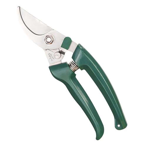 Non-Slip Garden Pruning Shears Automatic Rebound Ergonomic Grafting Flower Snips 3CR13 Steel Durable Carbon Steel with Long Lever for Easy Use Enhanced Spring Curved Blade Safety Lock Herb Scissors