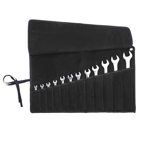 Chisel Roll, 6 Pockets Roll Up Tool Pouch, Waxed Canvas Small Tool Roll - color: Black- 12 Pockets Canvas